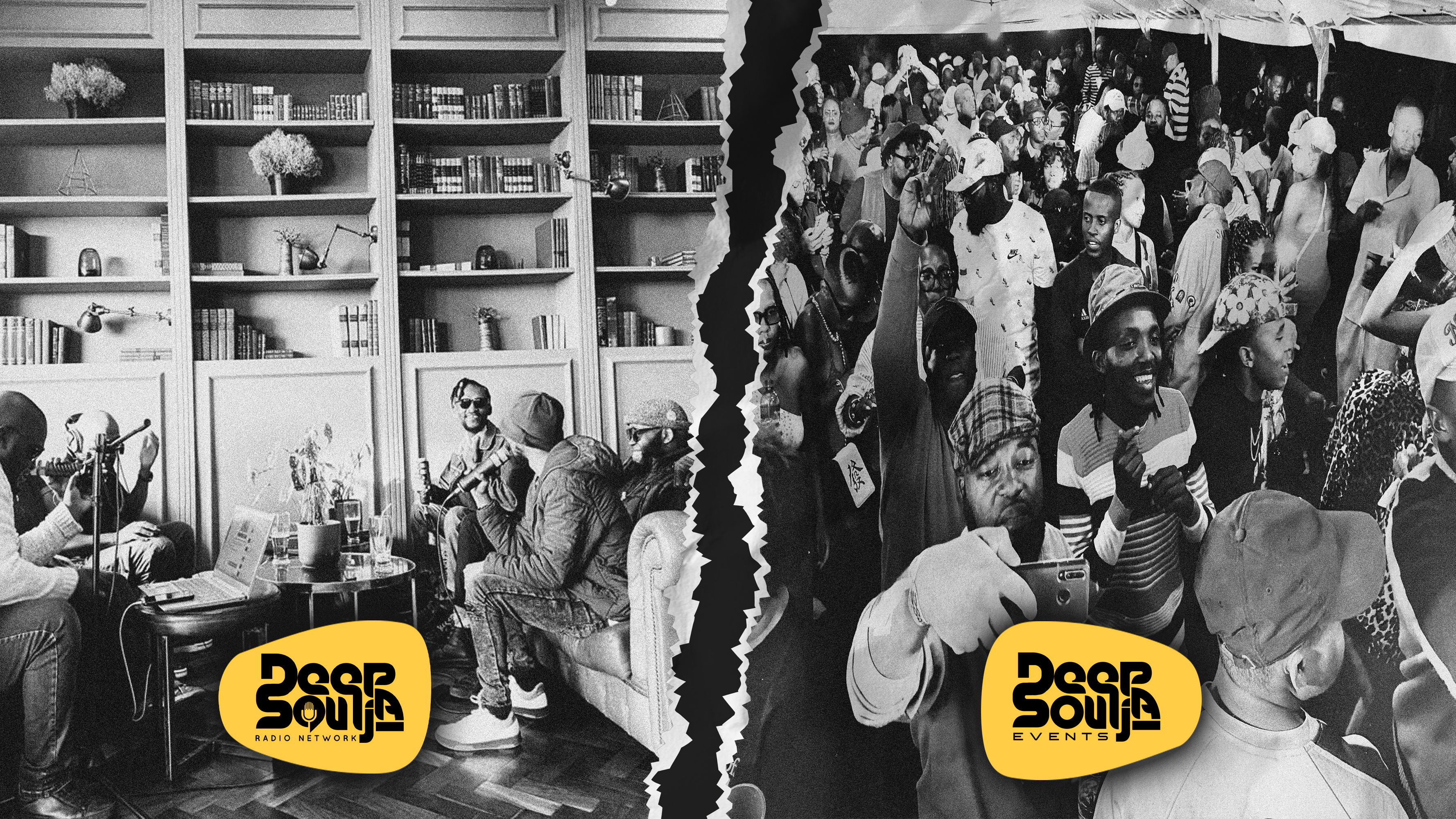 A black and white Deepsoulja collage of radio and event moments.